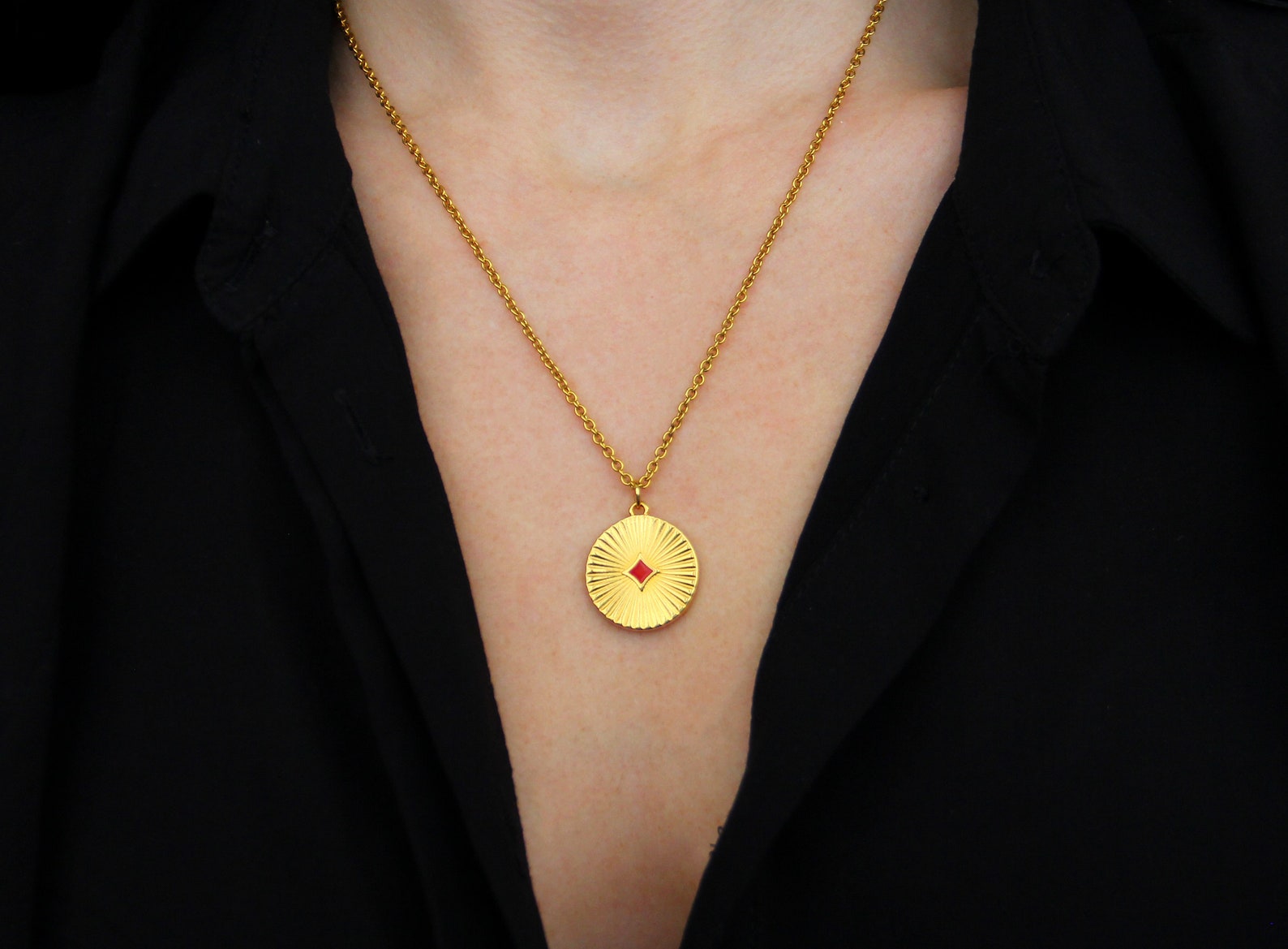 Gold Medallion Necklace Gold Pendant Necklace Gold Layered Etsy