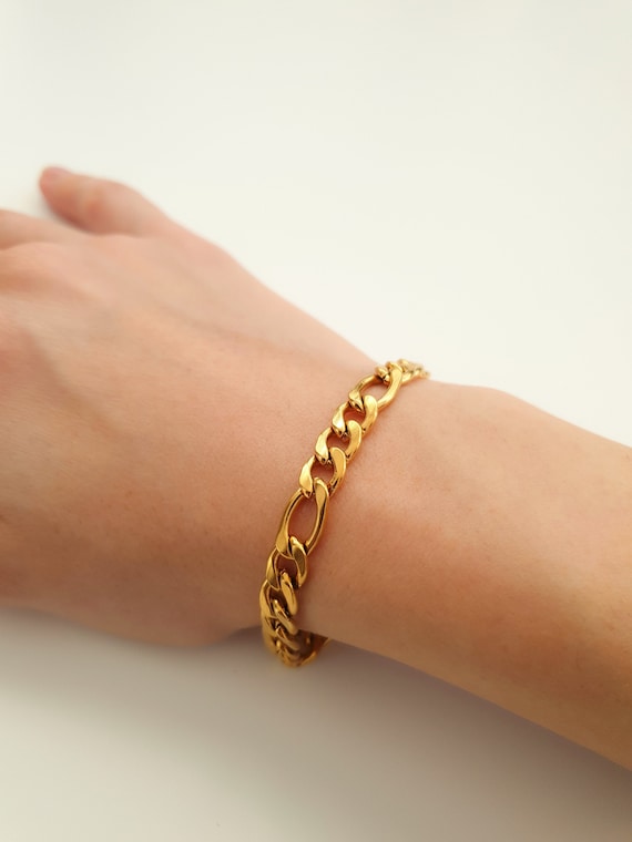 Buy Gold Plated Figaro Chain Bracelet: Stainless Steel, Elegant