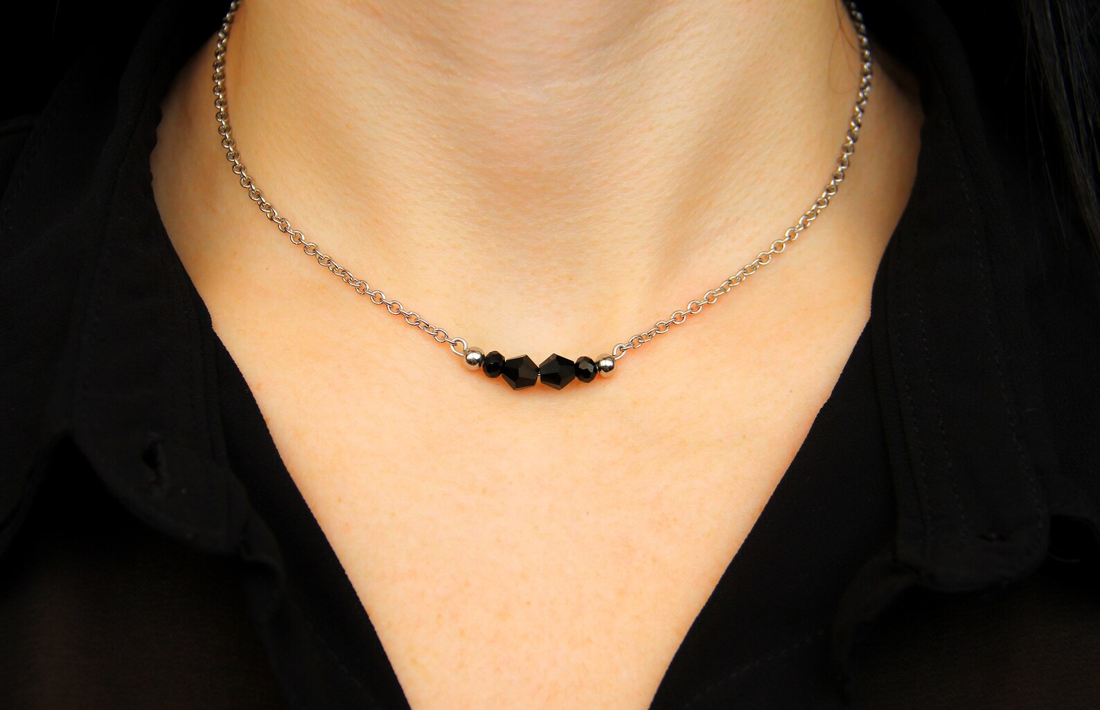 Collier Homme Onyx Noir Et Lave – Chaîne Choker, Acier Inox, Fait Main