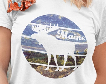 Maine Moose Shirt, Acadia National Park Retro Unisex T-Shirt
