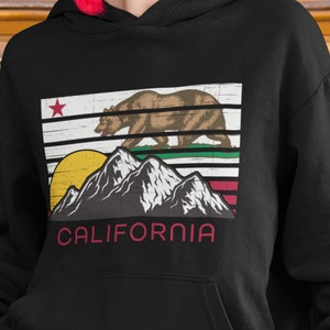 California State Flag Retro Mountains Hoodie, California Bear Hoodie