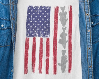 American Flag Fishing Shirt, Fish Species Shirt, Fisherman Shirt, Vintage Distressed USA Flag