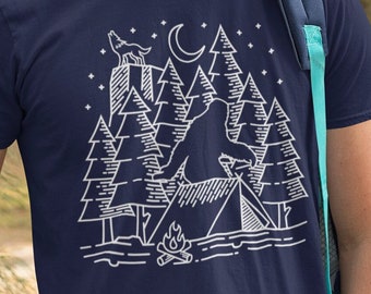 Bigfoot Camping Silhouette Shirt | Sasquatch Camping Shirt | Bigfoot Hiking T-Shirt