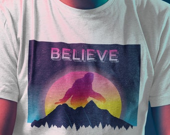 Neon Bigfoot Shirt | Believe Bigfoot Shirt | Sasquatch Silhouette T-Shirt