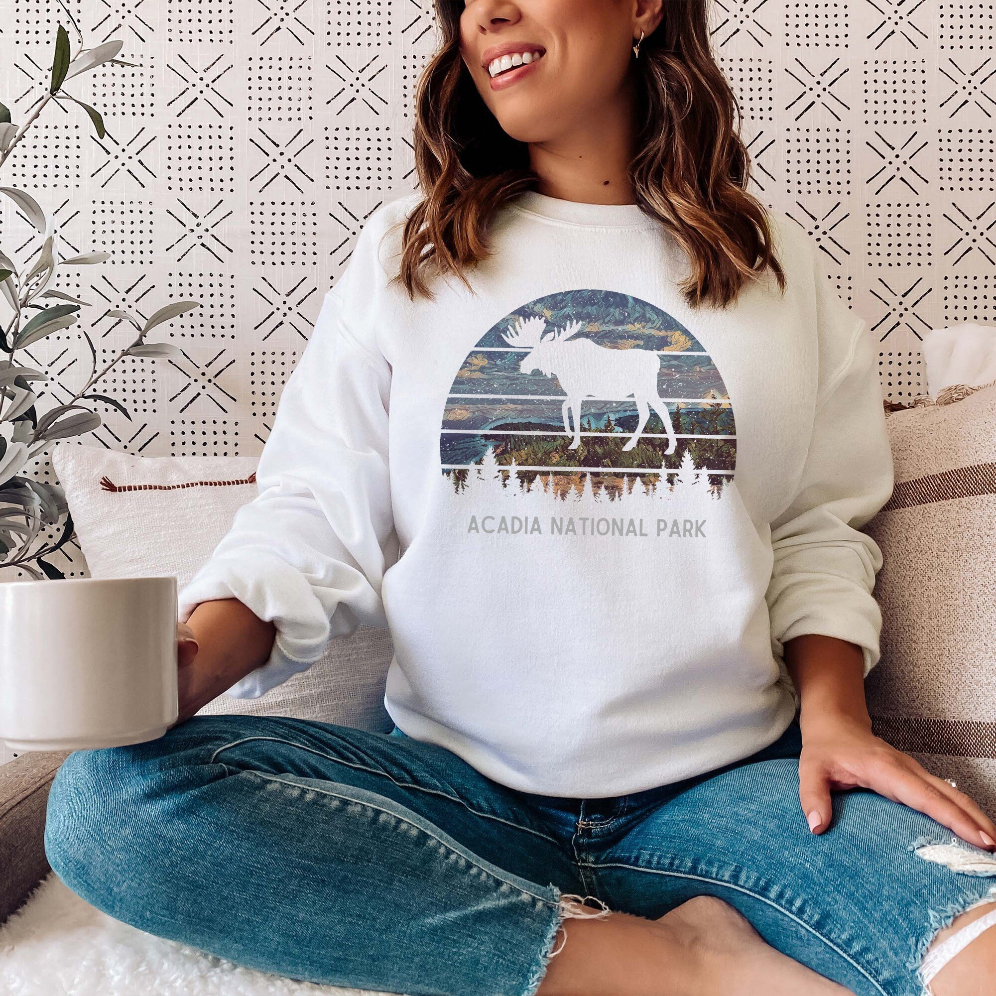 Acadia National Park Vintage Moose Unisex Sweatshirt - Etsy