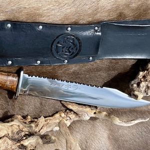 Version 2 Competition chopper survival knife.....Bowie Style ....all leather scabbard. Rambo style, First Blood.