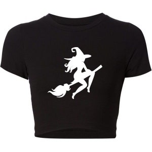 Witch On Broom Graphic Croptop • Halloween Costume Shirt
