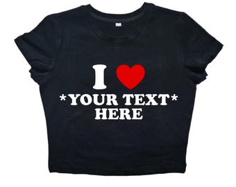 Top corto personalizado con la palabra "I Heart" • Camiseta infantil personalizada • Conjunto para concierto Y2K