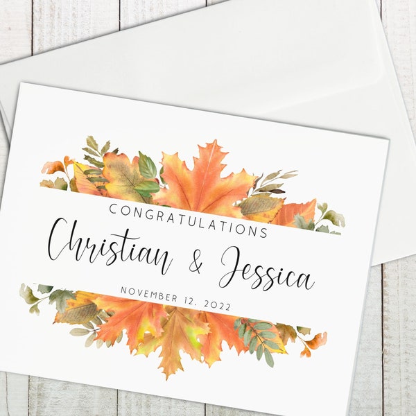 Personalized Fall Wedding Card, Autumn Wedding Day Card, Wedding Day Keepsake Card, Congratulations Wedding Card, Custom Wedding Day Card