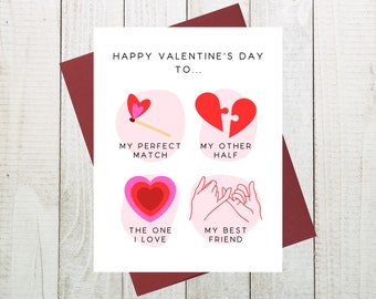 Happy Valentine's Day To... Card, Romantic Valentine's Day Card, My Perfect Match, Cute Valentine's Day Card, Card for Boyfriend/Girlfriend