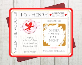 Valentine's Scratch and Reveal Voucher, Surprise Gift Voucher, Valentine's Day Voucher, Valentine Ticket, Valentine Coupon, Custom Voucher