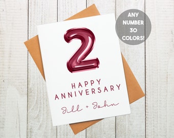 Custom Anniversary Card, Anniversary Number Card, Personalized Anniversary Card, Happy Anniversary Card, For Him, For Her, Husband, Wife