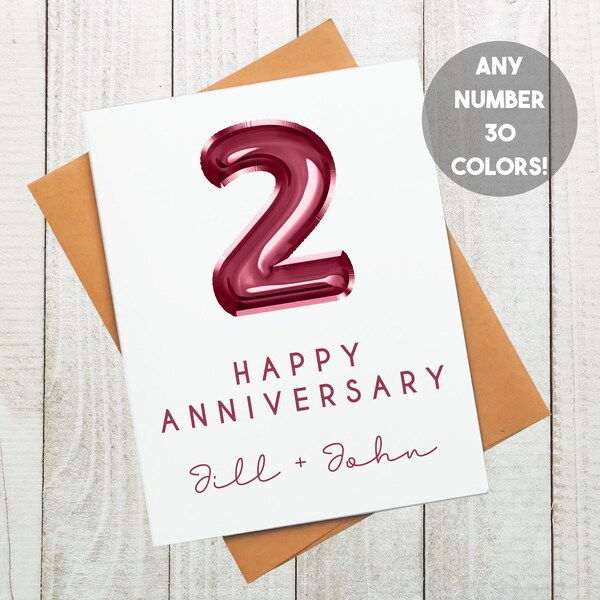 Custom Anniversary Card, Anniversary Number Card, Personalized Anniversary Card, Happy Anniversary Card, For Him, For Her, Husband, Wife