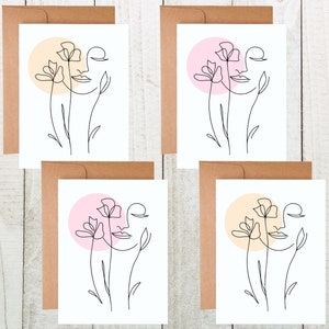 Boho Floral Card Set, Line Art Card Set, Floral Line Art Cards, Botanical Card Set, Floral Stationery, Floral Blank Card Set with envelopes