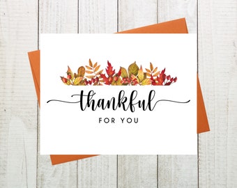 Thankful For You Greeting Card, Thanksgiving Card, Fall Thank You Card, Autumn Thank You Card, Friendsgiving Card, Gratitude Card for Friend