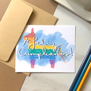 Feliz Cumpleanos Card | Greeting Card | Happy Birthday Card in Spanish | Hand Illustrated Card  | Tarjeta en Espanol | Birthday Card |