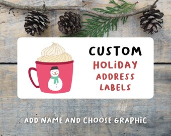 Set of 30 Custom Holiday Address Labels, Christmas Return Address Labels, Personalized Return Address Labels, Custom Holiday Address Sticker