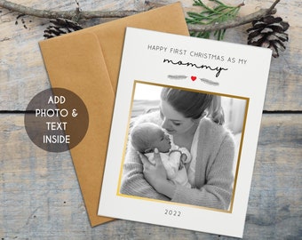 First Christmas As My Mommy Card, Custom Baby First Christmas Card, Custom Christmas Card for New Mom, Mommy's First Christmas Keepsake Card