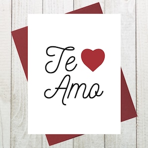 Te Amo Card, I Love You in Spanish, Spanish Valentine&#39;s Day Card, Tarjeta de San Valentin, I Love You Card, Spanish Greeting Card, Te Quiero