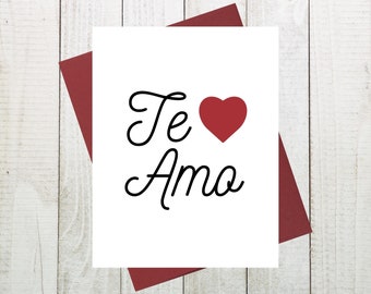 Te Amo Card, I Love You en Espagnol, Espagnol Valentine’s Day Card, Tarjeta de San Valentin, I Love You Card, Spanish Greeting Card, Te Quiero
