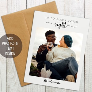 Glad I Swiped Right Photo Card, Online Dating Card, Bumble Anniversary, Met on The Internet Card, Funny Dating Card, Dating Anniversary Card