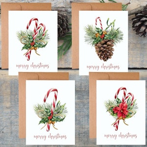 Candy Cane Christmas Card Set, Watercolor Christmas Cards, Merry Christmas Card Pack, Christmas Card Assortment, Christmas Greeting Cards