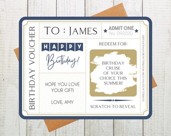 Birthday Scratch and Reveal Voucher, Surprise Gift Voucher, Birthday Voucher, Birthday Ticket, Custom Gift Coupon, Custom Ticket Voucher