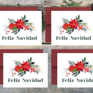 Feliz Navidad Card Set, Feliz Navidad Card Pack, Spanish Christmas Cards, Merry Christmas in Spanish Cards, Felices Fiestas, Poinsettia Card