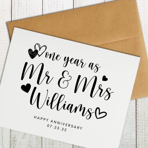 One Year As Mr & Mrs Custom Anniversary Card, Personalized Anniversary Card, First Anniversary Card, Custom 1 Year Marriage Anniversary Card