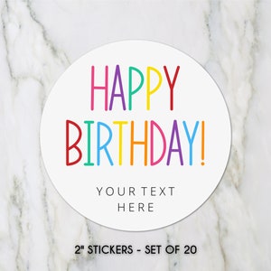2&quot; Custom Happy Birthday Stickers - Set of 20, Personalized Birthday Sticker, Custom Birthday Label, Colorful Birthday Sticker, Custom Label