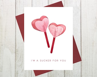 I'm A Sucker For You Card, Cute Valentines Day Card, I Love You Card, Funny Valentine Card, Valentines Day Card For Boyfriend/Girlfriend
