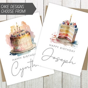 Custom Birthday Cake Card, Personalized Birthday Card, Custom Happy Birthday Cake Card, Custom Birthday Card with Name, Choose a Design