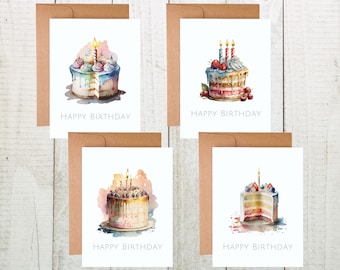 Happy Birthday Card Set, Birthday Card Pack, Birthday Cake Card, Happy Birthday Notecards with Envelopes, Blank Happy Birthday Card Pack