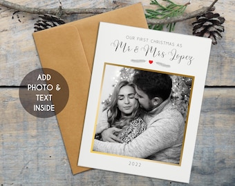Personalized First Christmas As Mr & Mrs Photo Card, First Christmas Married Keepsake, Just Married Christmas Card, Newlywed Christmas Card