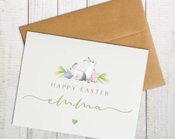 Gepersonaliseerde Paaskaart, Aangepaste Paaskaart, Happy Easter Card voor vriend, Paaskaart voor familie, Paashaaskaart, Paaskaart met naam