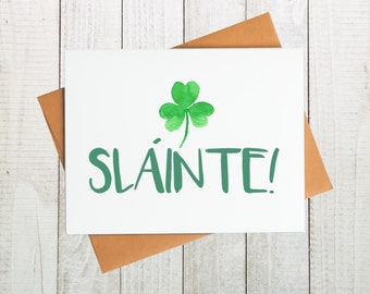Slainte! St Patricks Day Card, 2022 St Patricks Day Card, Shamrock Card, Four Leaf Clover Card, Irish Cheers Card, Irish Drinking Toast Card
