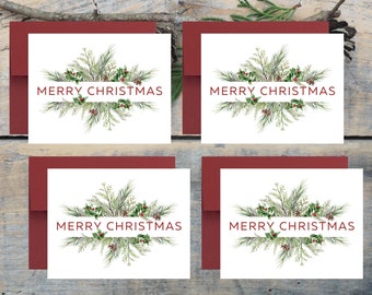 Merry Christmas Card Set, Christmas Card Pack, Holiday Cards, Personalized Christmas Cards, Add Message Inside, Blank Christmas Notecards