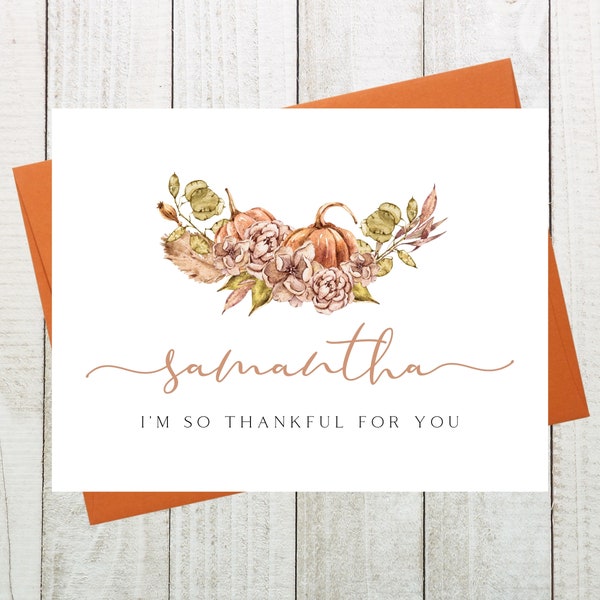 Personalized Thankful For You Card, Custom Thanksgiving Card, Thanksgiving 2021, Custom Autumn Card, Fall Card, Personalized Thank You Card