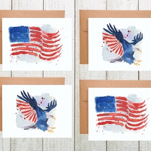 Patriotic Card Set of 4, Happy 4th Of July Cards, Independence Day Cards, American Flag Note Cards, Veteran&#39;s Day Cards, Fourth of July Card