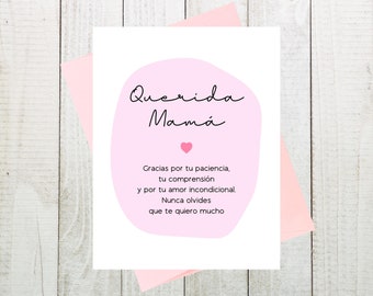 Querida Mama Card, Mothers Day Card, Tarjeta de Dia De La Madre, Feliz Dia De Las Madres, Spanish Mothers Day Card, Tarjeta en Espanol