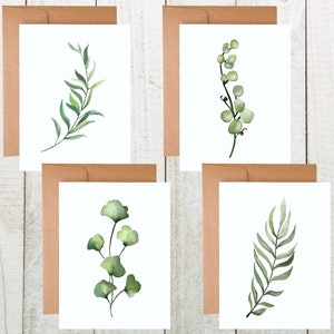 Botanical Card Set of 4, Greenery Card Set, Blank Botanical Card Set, Watercolor Botanical Cards, Simple Blank Cards, Botanical Stationery