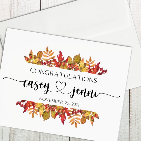 Custom Fall Wedding Congratulations Card, Personalized Autumn Wedding Card, Custom Wedding Card, Wedding Day Keepsake, Fall Wedding Card