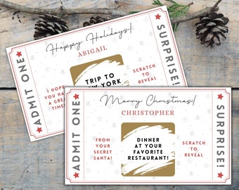 Custom Scratch To Reveal Christmas Gift Ticket, Holiday Scratch Off Card, Surprise Scratch Off Card, Personalized Christmas Scratch Off Card