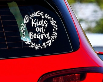 Kids on Board Floral Car Decal, Custom Car Decal, Baby Car Decal, Funny Mothers Day Gift, New Parent Baby Shower Gift Idea