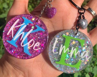 Gift Ideas Custom Keychain Car Fund Personalized Glitter Keyring with Initial