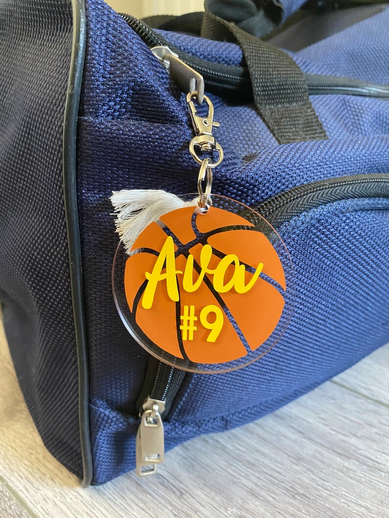 Basketball Bag Tag Custom Bag Tag Round Bag Clip Custom Etsy