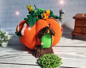 Pumpkin. Decor on Thanksgiving Day. Knitted pumpkin, home decor