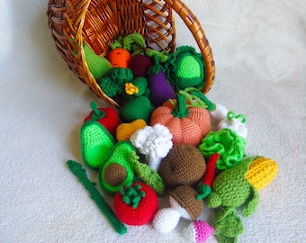 Knitted vegetables  (24pcs), kitchen Play Set, Veggies Play Set, Baby Shower Gift, gift for children