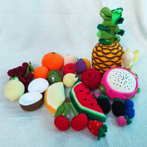 Crochet fruit set (25pcs),Play food set , Baby Shower Gift, gift for children, Kitchen Play Food toys
