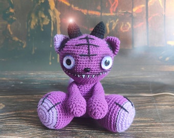 Zombie cat, cat plush, gothic toy, crochet cat toy